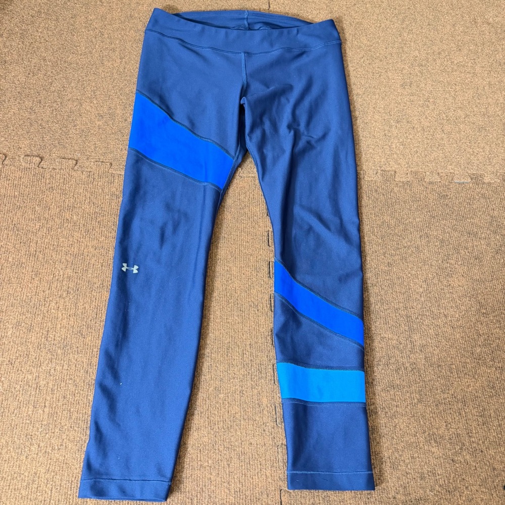Under Armour HeatGear Compression Leggings Blue Colorblock Women Large 28 Inseam